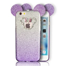 iPhone 7 Minnie Bow Diamond Glitter Necklace Strap Case (Purple) 